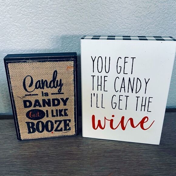 Fall Halloween Wine Booze Decor Signs Lot - Picture 1 of 2